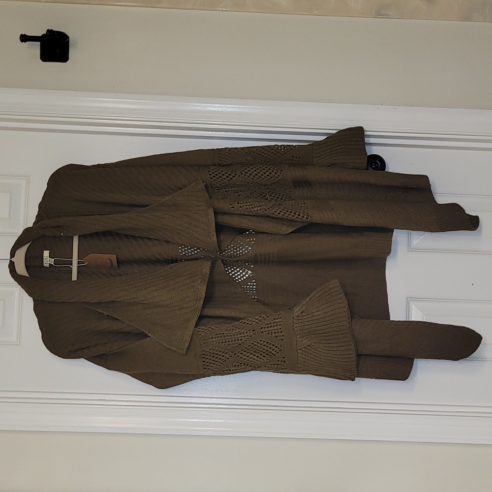 Olive brown loose knit cardigan